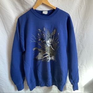 Vintage 90s graphic animal pull over crewneck sweatshirt with birds and geese